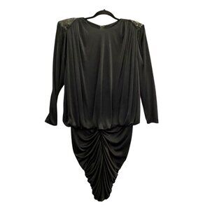 Vtg SUSAN ROSELLI‎ Vijack Women Ruched Dress Sz 10 Black 80s Retro Dynasty Chic